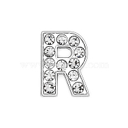 Eco-Friendly Zinc Alloy Slide Charms, with Rhinestone, Platinum Plated, Letter, Crystal, Letter.R, 12mm, Hole: 1.5x7.9mm(ALRI-WH0001-01P-R)