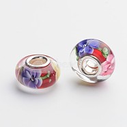Handmade Lampwork European Large Hole Beads, with 925 Sterling Silver Core, Rondelle, Colorful, 14.5x8.5mm, Hole: 5mm(X-LPDL-F003-27)