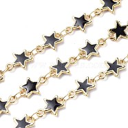 Handmade Alloy Enamel Star Link Chains, Soldered, Long-Lasting Plated, Lead Free & Cadmium Free, Golden, Black, 11x8x1.6mm(X-ENAM-F138-01D-RS)