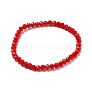 Faceted Glass Rondelle Beads Stretch Bracelet for Kid, Opaque Solid Color Glass Bracelet, FireBrick, 4x3.5mm, Inner Diameter: 1-7/8 inch(4.8cm)(BJEW-JB06807-23)