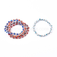 Handmade Round Evil Eye Lampwork Beaded Stretch Bracelets, with Alloy Spacer Beads, Antique Silver, Mixed Color, Inner Diameter: 2 inch(5.2cm)(BJEW-JB05974)