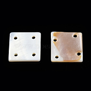 Natural Freshwater Shell Buttons, 4-Hole, Square, Creamy White, 14~16.5x14~16.5x1.5~2mm, Hole: 1.5mm(SHEL-N032-215)