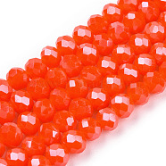 Electroplate Glass Beads Strands, Pearl Luster Plated, Faceted, Rondelle, Orange Red, 3.5x3mm, Hole: 0.4mm, about 123~127pcs/strand, 13.7~14.1 inch(35~36cm)(EGLA-A034-P3mm-A27)