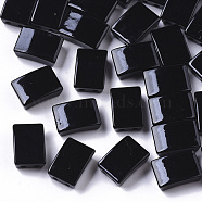 Spray Painted Alloy Multi-Strand Links, Cadmium Free & Lead Free, For Tile Elastic Bracelets Making, Rectangle, Black, 11.5x8x4.5mm, Hole: 1mm(PALLOY-T075-07A)