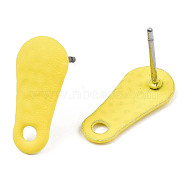 Spray Painted Iron Stud Earring Findings, with Hole, Teardrop, Yellow, 14x6.5mm, Hole: 1.8mm, Pin: 0.7mm(IFIN-N008-014D)