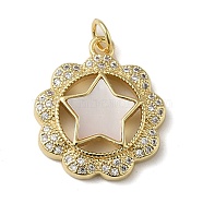 Brass Micro Pave Cubic Zirconia Pendants, with Shell, Star, Real 18K Gold Plated, 21x18x3.5mm(KK-Q808-17G)