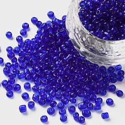 Glass Seed Beads, Transparent, Round, Blue, 8/0, 3mm, Hole: 1mm, about 10000 beads/pound(SEED-A004-3mm-8)