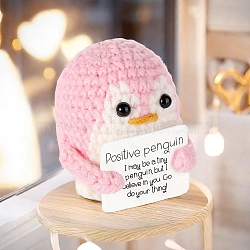 Cute Funny Positive Penguin Doll, Wool Knitting Doll with Positive Card, for Home Office Desk Decoration Gift, Pink, 70mm(PW-WG81016-03)