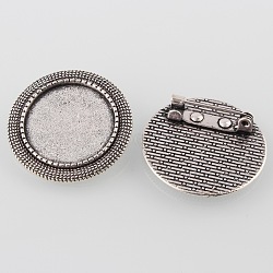 Vintage Alloy Brooch Cabochon Bezel Settings, Cadmium Free & Lead Free, with Iron Pin Back Bar Findings, Antique Silver, Flat Round Tray: 20mm, 28x2mm, Pin: 0.8mm(X-PALLOY-O038-20AS)