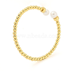 Rack Plating Brass Cuff Bangles with Plastic Pearl, Jewelry for Women, Cadmium Free & Lead Free, Real 18K Gold Plated, Inner Diameter: 2-1/8 inch(5.3cm)(BJEW-L460-004)