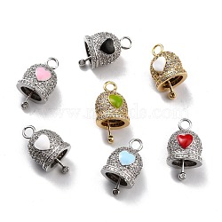 Brass Bell Pendants, Long-Lasting Plated, with Heart Enamel , Mixed Color, 21.5x12x10mm, Hole: 3mm(KK-M222-01P)