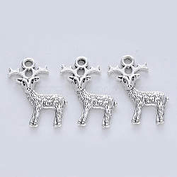 Tibetan Style Alloy Pendants, Cadmium Free & Lead Free, Elk Christmas Reindeer/Stag, Antique Silver, 23.5x19x3.5mm, Hole: 1.8mm(X-TIBE-R316-054AS-RS)