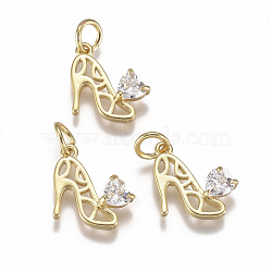 Brass Micro Pave Cubic Zirconia Stilettos Charms, with Jump Ring, Long-Lasting Plated, High-heeled Shoes, Clear, Real 18K Gold Plated, 11x12x3mm, Hole: 3mm(ZIRC-F111-13G)