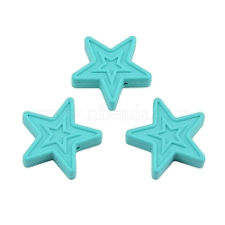 Star Food Grade Silicone Beads, Silicone Teething Beads, Medium Turquoise, 30x9mm(PW-WG63177-01)