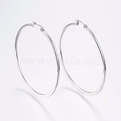 304 Stainless Steel Big Hoop Earrings, Hypoallergenic Earrings, Flat Ring Shape, Stainless Steel Color, 12 Gauge, 54~56x2mm, Pin: 0.7x1mm(EJEW-F105-16P)