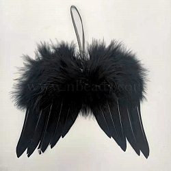 Mini Doll Angel Wing Feather, with Polyester Rope, for DIY Moppet Makings Kids Photography Props Decorations Accessories, Black, 120x100mm(FIND-PW0001-049-D03)