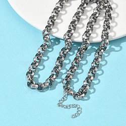 7MM 304 Stainless Steel Rolo Chain Necklaces for Women Men, Non-Tarnish, Stainless Steel Color, 17.91 inch(45.5cm)(NJEW-Z115-01P)