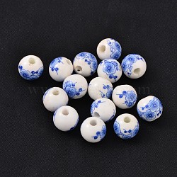 Handmade Blue and White Porcelain Beads, Round, Blue, about 10mm in diameter, hole: 2.5mm(CF192Y)