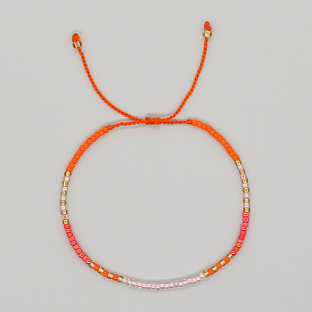 Glass Seed Braided Beaded Bracelets, Adjustable Bracelet, Orange Red, 11 inch(28cm)