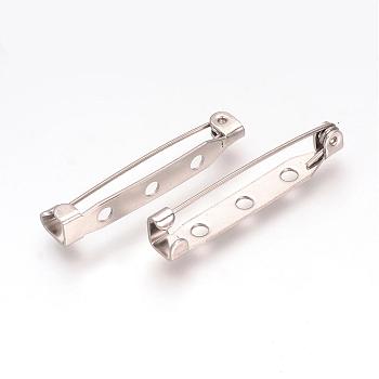 304 Stainless Steel Pin Brooch Back Bar Findings, Stainless Steel Color, 32x5x6mm, Hole: 2mm, Pin: 0.8mm