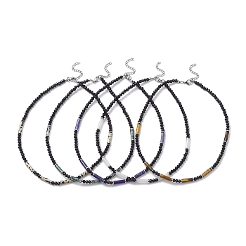 Glass & Non-magnetic Synthetic Hematite Bead Necklaces, Mixed Natural Gemstone Bead Necklaces, 304 Stainless Steel Jewelry, 15-3/8 inch(39cm)