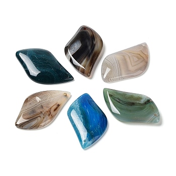 Natural Banded Agate/Striped Agate Pendants, Dyed & Heated, Leaf Charms, Mixed Color, 50~52x28~29x5~6mm, Hole: 1.6mm