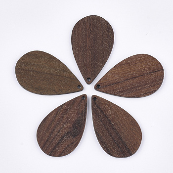Walnut Wood Pendants, Teardrop, Saddle Brown, 39.5x24x2mm, Hole: 1.8mm