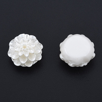 ABS Plastic Imitation Pearl Beads, Half Drilled, Flower, Creamy White, 15x15x8.5mm, Half Hole: 1.6mm