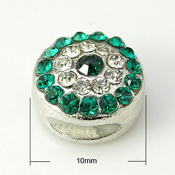 Alloy Rhinestone Beads, Cadmium Free & Lead Free, Grade A, Platinum Color, Round, Emerald, 10x6mm, Hole: 1.5mm
