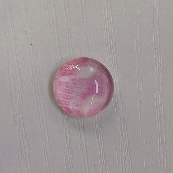 Glass Cabochons, Flat Round with Deer Pattern, Pink, 12x4mm, 117pcs/bag
