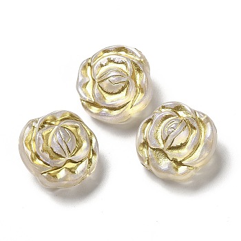 UV Plating Acrylic Beads, Golden Metal Enlaced, Flower, Clear, 16x9.5mm, Hole: 1.6mm, about 450pcs/500g