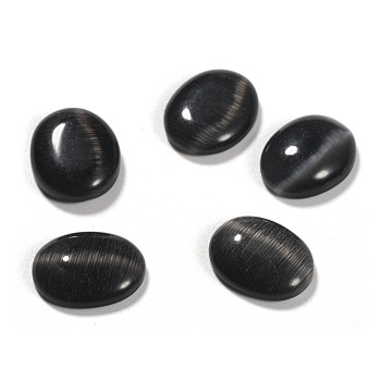 Cat Eye Glass Cabochons, Oval/Rice, Black, about 10mm wide, 14mm long,about 3mm thick