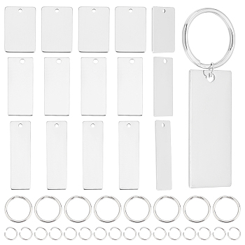 DIY Stamping Blank Tag Keychain Making Kit, Including 201 Stainless Steel Rectangle Pendants, 304 Stainless Steel Split Key Rings, Stainless Steel Color, 98Pcs/box
