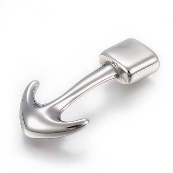304 Stainless Steel Hook Clasps, For Leather Cord Bracelets Making, Anchor, Stainless Steel Color, 36x20x6mm, Hole: 4x10mm