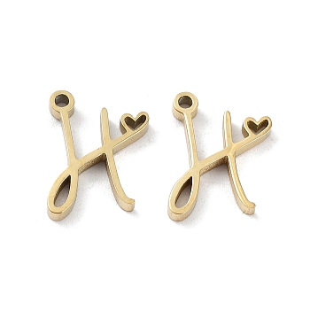 304 Stainless Steel Charms, Laser Cut, Real 14K Gold Plated, Letter H, 11.5x8.5x1.5mm, Hole: 1mm