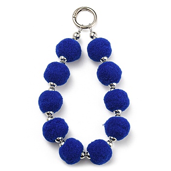 Phone Lanyard Universal Plush Ball Wrist Lanyard, with Alloy Findings, for Smartphone Case Bag Car Keys Decoration, Blue, 155mm