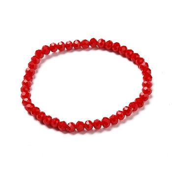 Faceted Glass Rondelle Beads Stretch Bracelet for Kid, Opaque Solid Color Glass Bracelet, FireBrick, 4x3.5mm, Inner Diameter: 1-7/8 inch(4.8cm)