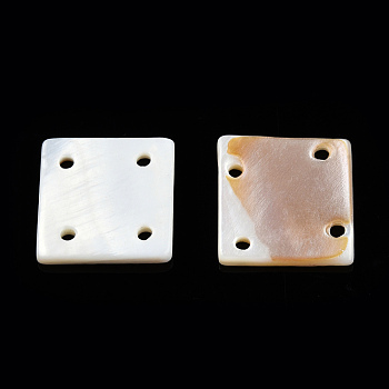 Natural Freshwater Shell Buttons, 4-Hole, Square, Creamy White, 14~16.5x14~16.5x1.5~2mm, Hole: 1.5mm