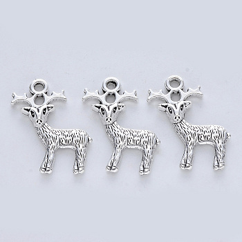 Tibetan Style Alloy Pendants, Cadmium Free & Lead Free, Elk Christmas Reindeer/Stag, Antique Silver, 23.5x19x3.5mm, Hole: 1.8mm