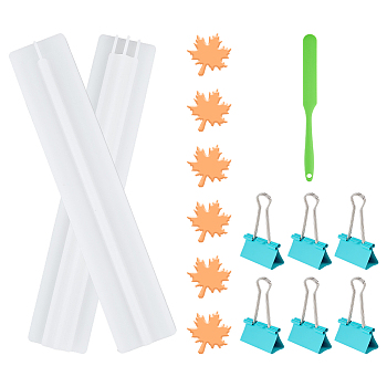 1Pc Silicone Chocolate Molds, Rectangle, 6Pcs Manganese Steel Clips, 1Pc Silicone Scraper, Turquoise, 293x54.5x30.5mm