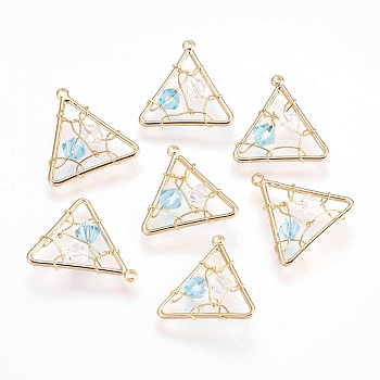 Brass Pendants, with Acrylic Rhinestone, Nickel Free, Triangle, Real 18K Gold Plated, 18x17.5x4mm, Hole: 1mm