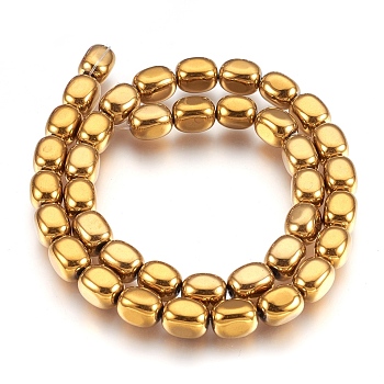 Electroplate Non-magnetic Synthetic Hematite Bead Strands, Polished, Cuboid, Golden Plated, 10~10.5x7~8mm, Hole: 1mm, about 39~40pcs/strand, 15.7 inch(40cm)