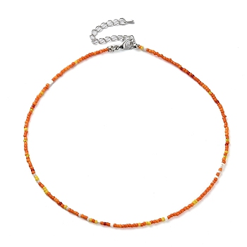 Glass Beaded Necklace, with Alloy Clasps, Orange, 16.10 inch(40.9cm)