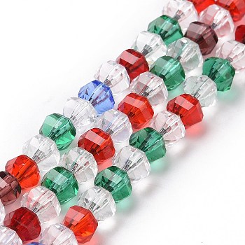Transparent Glass Bead Strands, Faceted, Round, Colorful, 6x4.5mm, Hole: 0.9mm, about 98~100pcs/strand, 18.31''(46.5cm)