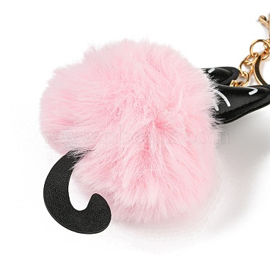 Cute Cat PU Leather & Imitate Rex Rabbit Fur Ball Keychain(KEYC-C005-01A)-3