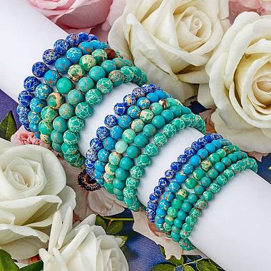 Ensemble de bracelets extensibles en perles rondes en jaspe impérial synthétique de taille 3 pièces 3(BJEW-SW00064-33)-4