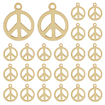 30Pcs Rack Plating Brass Charms, Long-Lasting Plated, Cadmium Free & Nickel Free & Lead Free, Flat Round with Peace Sign Charm, Real 18K Gold Plated, 10x8x0.5mm, Hole: 1mm(KK-HY0003-37)