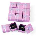Cardboard Rins Boxes, with Sponge Inside, Square with Bowknot, Plum, 5x5x3.2cm(CON-TAC0014-03D)