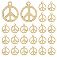 HOBBIESAY 30Pcs Rack Plating Brass Charms, Long-Lasting Plated, Cadmium Free & Nickel Free & Lead Free, Flat Round with Peace Sign Charm, Real 18K Gold Plated, 10x8x0.5mm, Hole: 1mm(KK-HY0003-37)