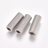 304 Stainless Steel Beads, Textured, Tube Beads, Stainless Steel Color, 14x5mm, Hole: 3mm(X-STAS-L234-128P)